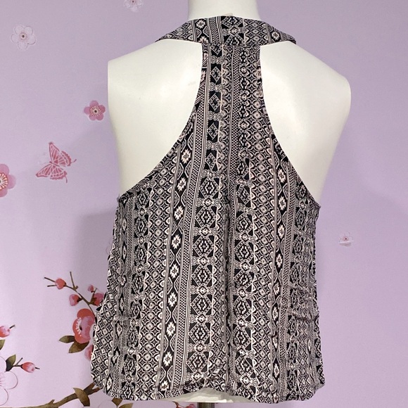 Forever 21 Tank Top Black Cream Aztec Print Stripe Button Front Boho Shirt Small - Picture 4 of 9